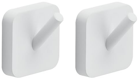 Gedy | 2 Appendiabiti da Parete Tonga in Acciaio Inox e Cromall, Appendi Accappatoio Fissabile con Viti Incluse o Biadesivo, Bianco Matt, 4,9x3,1x4,7cm