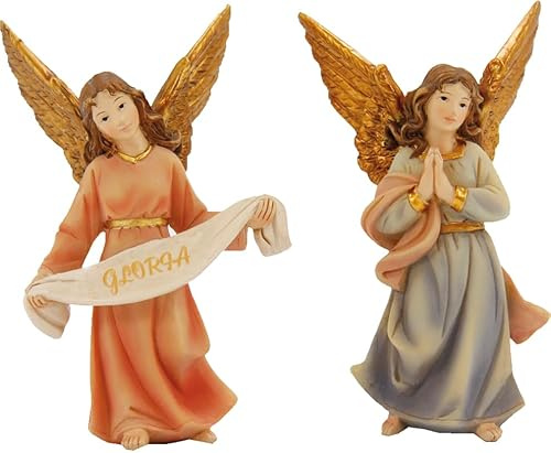 FADEDA 2X Engel stehend/Höhe:10 cm/handbemalt/detailgetreue Krippen Figuren - Weihnachten Tisch Dekoration Krippe Zubehör