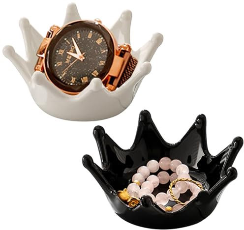 Guador Keramik Schmuckschale,Krone Schmucktablett,Schlüsselablage,Dekoschale,Schmuckteller,Kleiner Ringhalter,Schmuckstück Tablett,Auffangschale,Ring Dish,Schlüssel Ablageschale,Schmuck Deko 2pcs