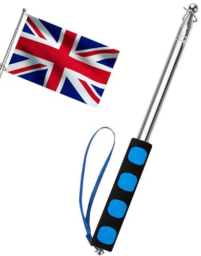 Heveer Telescopic Flag Pole 2M Stainless Steel Handheld Flag Pole Portable Extendable Flag Pole Telescopic Flagpole for Teacher Tour Guide Camping Blue