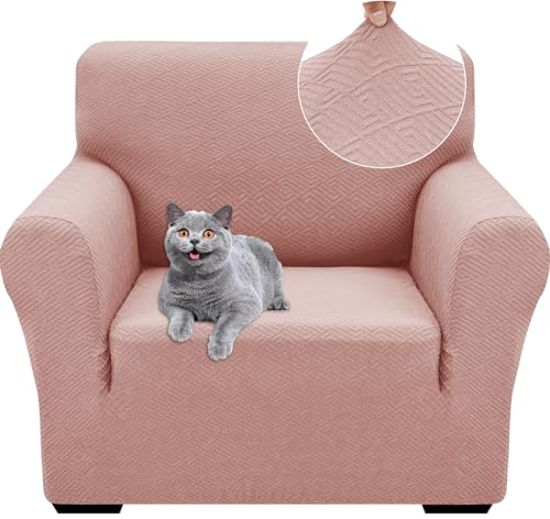 Ystyle Stretch Sofa Überzug 1 Sitzer, Sesselschoner rutschfest Mit Armlehne, Elastische Couch Überzug Jacquard, Universal Sofa Cover Moderne, Sofaschoner Hund Katze Wohnzimmer, Grau Rosa