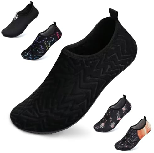 WateLves Badeschuhe Herren Damen Wasserschuhe Strandschuhe Schwimmschuhe Aquaschuhe Schnell Trocknend Barfußschuhe Breathable Surfschuhe Unisex Beach Pool Yoga(3D Schwarz 44/45)