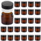 FWEEK Lot de 25 pots en verre ambré - 60 ml - Pot à pommade à remplir - Avec couvercles noirs et couvercles intérieurs - Pour cosmétiques, lotions, crèmes, mini bougies