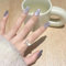 Senvenski Courte Cercueil Faux Ongles, Violet Clignotant Cat Eye Magnétique Holographique Press On Nails Scintillante Acrylique Ongles Pour Femme Et Fille (CD051)