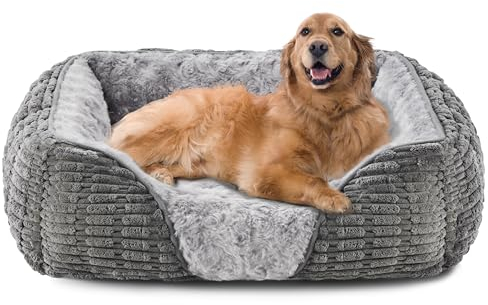 Heymamba Extra Large Dog Bed Grey, XL Dog Beds Washable Pet Bed Filled with 2Kg Cotton to Prevent Bone Diseases, Dog Sofa Bed XXL with Waterproof Fluff for German Shepherds/Border Collie, 89x64x23cm