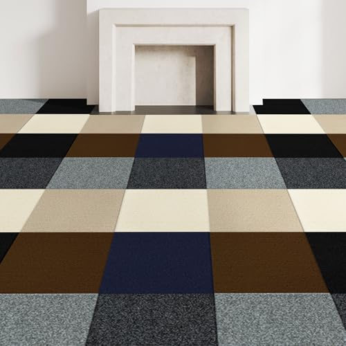 CUCOS 20 Pack Multicolor Carpet Tiles Peel and Stick, Self Adhesive Floor Tiles 30 x 30cm, Soft Padded Flooring Sticker for Bedroom Living Room Office, 20 sq ft per Box