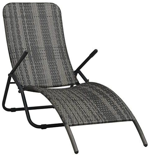 HEFZGDB Klappbare Sonnenliege Poly Rattan Grau Feldbett Gartenliege Strandkorb Geeignet für Pool, Terrasse, Garten.