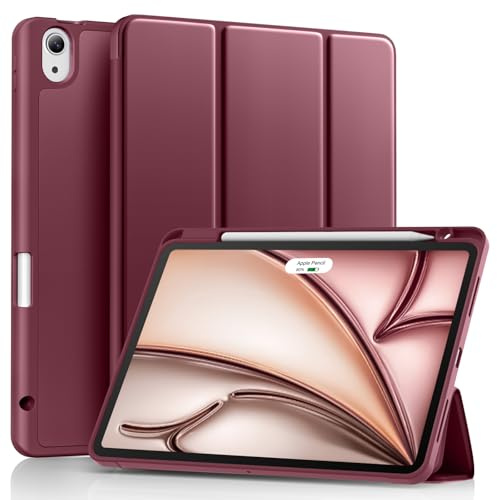 Akkerds for iPad Air 11 Inch Case, iPad Air 4th 5th Generation Case 10.9 | for M4 2026/M3 2025/M2 2024/2022/2020 with Pencil Holder, Slim Trifold Stand Protective Cover with Soft TPU Back, Wine Red