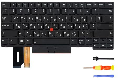 Teclado de repuesto compatible con Lenovo ThinkPad E480 E485 T480S T490 T495 L380 L390 L480 E490 E495 R480 R490 S2 3ª generación S2 2ª generación S2 5ª generación con retroiluminación (hebreo)