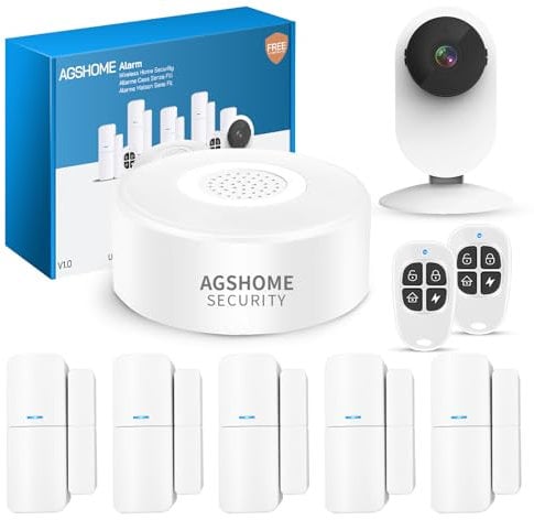 AGSHOME Kabelloser Hausalarm mit Camera1080P für intelligente Sicherheitsszenarien, 120 dB, Smart-Home-Alarm, 2,4 GHz, Alarmanlage, kabellos, mit Kamera, 9 Stück, kompatibel mit Alexa