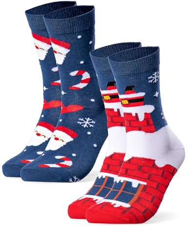 Occulto Damen & Herren Weihnachts Socken 2er Pack (Modell: Santa) Blau 39-42