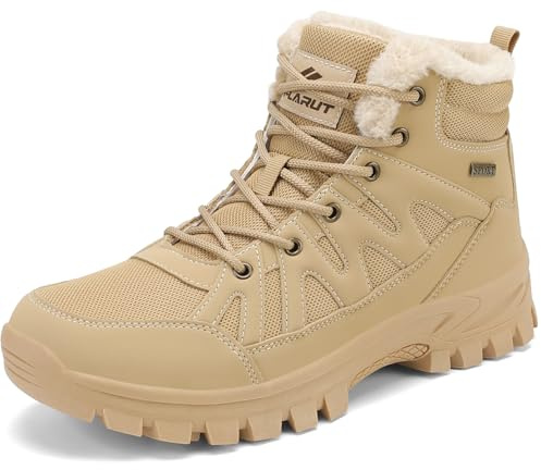 FLARUT Herren Winterstiefel Warm Gefüttert Wanderstiefel Schneestiefel Trekking Stiefel Schuhe Winterschuhe Wanderschuhe Schneeschuhe Outdoor(Khaki,43)