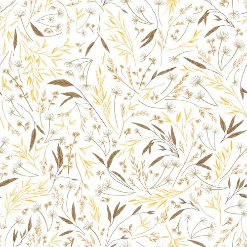 VaryFloral Fototapete Blumen Hirse Blumentapete 30.5cmx300cm Möbelfolie Weiß Blätter Gelb Klebetapete Selbstklebend wand Vintage Tapete Muster Abnehmbar Arbeitsplatte Folie Möbel Kabinett Schublade