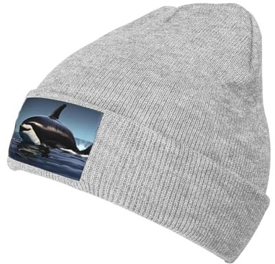 SDEGTHO Orca Killer-Whale-Print Slouchy Beanies für den Winter, leicht, Strickmütze, Bündchen, weich, warm, Slouch-Beanie-Mütze, grau, Einheitsgröße
