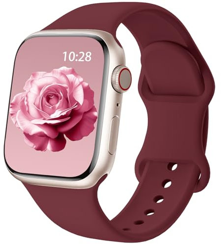 Patented Upgraded Silicone Strap Compatible with Apple Watch Straps 38mm 40mm 41mm 42mm 44mm 45mm 46mm 49mm Women Men,Soft Sport Bands for iWatch Series 11 10 9 8 7 6 5 4 3 2 1 SE Ultra,Burgundy