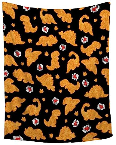 fifbird Chicken Nugget Decke, Dino-Nugget-Decke, Geschenk, weiche, gemütliche Plüsch-Bettwäsche, flauschige Flanell-Fleece-Ketchup-Decke für Couch, Sofa, Camping, 76,2 x 101,6 cm, Kindergröße für