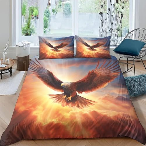 Bettwäsche 135X200 cm,3D-Digitaldruck Tieradler Bettwäsche,Mikrofaser Bettwäsche,Bettbezug Set 2-Teiliges Kindergeschenk - 1 Bettbezug 135X200 cm + 2 Kissenbezug 80X80 Cm-1139874913985200000