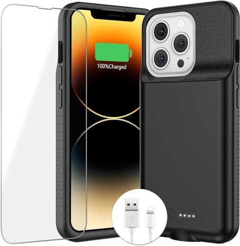 BOPPS Battery Case for iPhone 13 Pro Max/14 Pro Max Slim 8000mAh Portable Rechargeable Protective Extended Charger Cover for 13 Pro Max/14 Pro Max Charging Case,Black