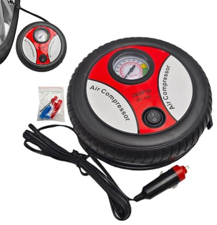 Car Tyre Pump, 12V Multifunctional Car Tyre Inflator, Portable Ring Tyre Inflator Bi-Cycle Pump with Pressure Display, Car Motorcycle Bi-Cycle Tyre Inflator Air Compressor, for Car Accessories