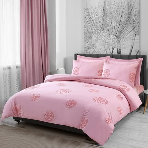LYMA Bedding Duvet Cover Set Single Rose Tufted, OEKO-TEX Certified, Ultra Soft NanoPlush Double Brushed Quick Dry & Button Closure, Wrinkle Fade Resistant Quilt Cover with Pillowcases (Light Pink)