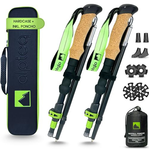 Alpteq® Wanderstöcke faltbar mit Korkgriff | Trekkingstöcke für Bergsport | Nordic Walking Stöcke für Damen und Herren | Ultraleicht und verstellbar mit Teleskop Klemmverschluss (115-135 cm)