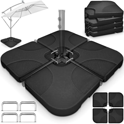 tillvex® Soporte para sombrilla de 60 l/80 kg, 4 piezas, incluye conector de metal, peso de la sombrilla rellenable con agua o arena, resistente a la intemperie