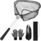 HEYOMART Fishing Net Fishing Landing Net Telescope Foldable Collapsible Extensible for Bird Fish Catch Release Lightweight Portable Aluminum Alloy Frame with Gloves and Storage Bag, 55cm