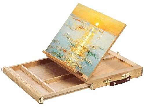 Tischstaffelei Holz Staffelei Tisch Malkoffer 34x26cm Buchenholz Zeichenbrett Workstation zu bemalen Skizzieren, Acryl, Aquarell, Bleistift oder Kohle