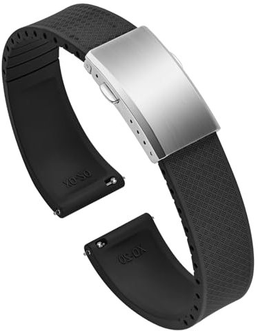 ULLCHRO Uhrenarmband 20mm 22mm Gummi FKM Schnellverschluss, Fluorkautschuk Armband für Herren mit Edelstahl Schnalle, Ersatzarmband für Uhren für Sportuhren und Taucheruhren (22mm, Schwarz)
