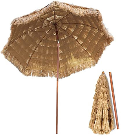 Tropical Stroh Terrassenschirm 8 Rippen Stahlrahmen Outdoor Strand Sonnenschirm Faltbarer Sonnenschirm für Pool Garten Terrasse - Perfekt für Sonnenschutz