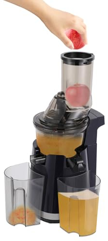 Slow Juicer 250W Elektrischer Entsafter, Kompakt-Entsafter Geeignet für ganze Gemüse- und Obststücke, leicht zu reinigender, ausgestattet mit 2 Glasbechern à 800 ml