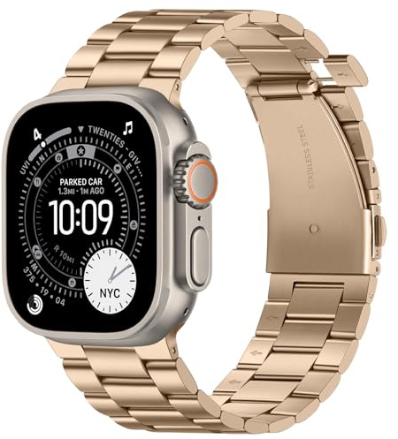 Suphart No Tool Needed Straps Compatible with Apple Watch Strap 49mm 46mm 45mm 44mm 42mm, Detachable Metal Replacement Bands for iWatch Ultra 3/2/1 Series 11 10 9 8 7 6-1 SE (Gold)