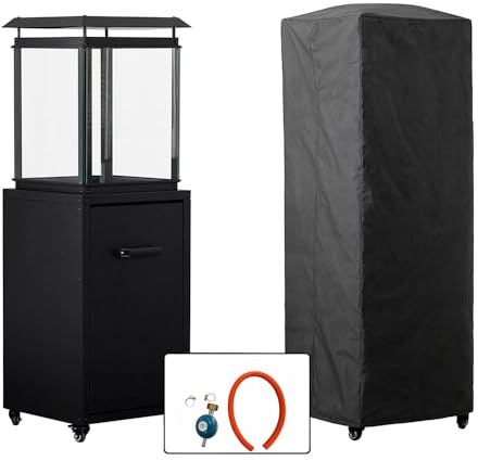 TEMPO STYLE - Gasofen für den Außenbereich Raven | Propanheizung 8 kW mit Abdeckung, Regler und dekorativen Felsen | Schnellheizung 360 °, modernes Design, geeignet für Flaschen von 5-11 kg