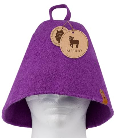 NeSowok® Saunahut (Saunamütze) aus hochwertiger Merinowolle– Gestrickt & nahtlos – Besonders leicht, weich & atmungsaktiv – Schutz vor Überhitzung in der Sauna. (Malve)