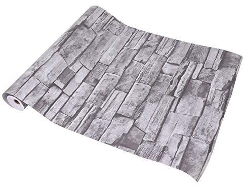 RASTKY Graue Steintapete Zum Abziehen, Selbstklebende 3D-PVC-Tapete mit Vintage-Ziegelsteinen für Heimdekoration, 45 X 1200 Cm