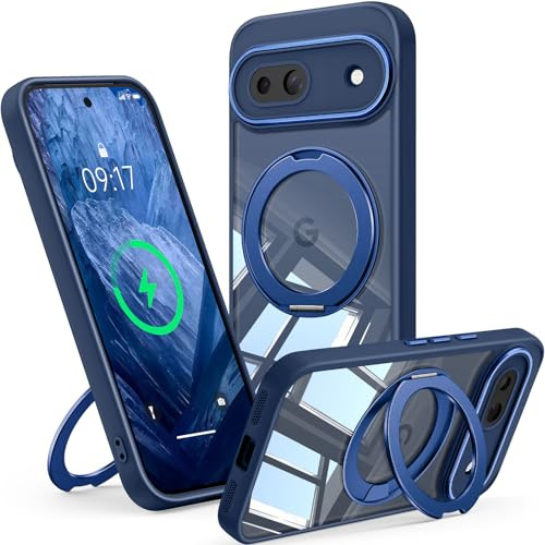 OLHAOMAO Magnetische Handyhülle für Google Pixel 8a mit 360° drehbarer Ständer, kompatibel mit MagSafe & PixelSnap, Rutschfester Silikon-Bumper, [Kratzfest & Stoßfest] mit Kameraschutz - Blau