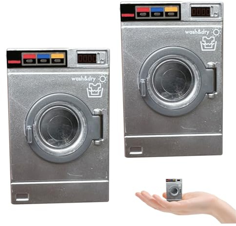 Vervevum Lavatrice Giocattolo 2PCS Scala 1:12 Miniatura Coperchio Apribile Lavatrice per Bambini Gioco Realistico e Asciugatrice per Casa delle Bambole 1/12, Bambini