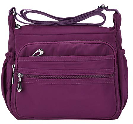NOTAG Damen Umhängetasche, Wasserdicht Nylon Schultertasche Multi-Tasche Messenger Bag 2 Size (Lila, S)