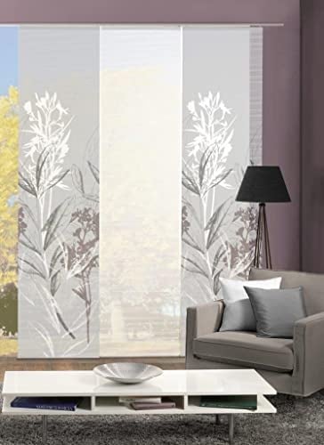 VISION S 88653-0307 | 3er-Set Schiebegardine SEMORA | halb-transparenter Stoff in Bambus-Optik | 3X 260x60 cm | Farbe: Grau
