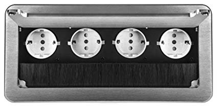 Einbausteckdose 2-4-fach & 2 Farben auswählbar Tischsteckdose Bodensteckdose (4x 230V, silber)
