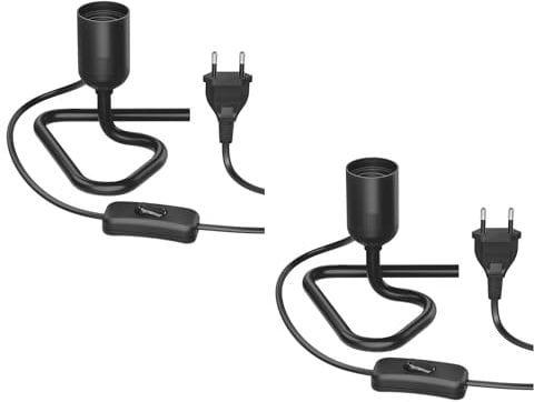 ledscom.de 2 Stück Tischlampe/Lampenfassung/Triangle-Dreieckfuß TRIN, Schalter, Aluminium, schwarz, 1x E27 max. 60W