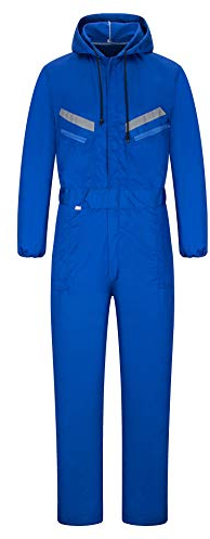 Yukirtiq Herren Arbeitsoverall Reflektierendes Band Arbeitsanzug Overall Arbeitskleidung Handwerker Anzug Arbeitskombi mit Kapuze und Vielen Taschen, Blau, M