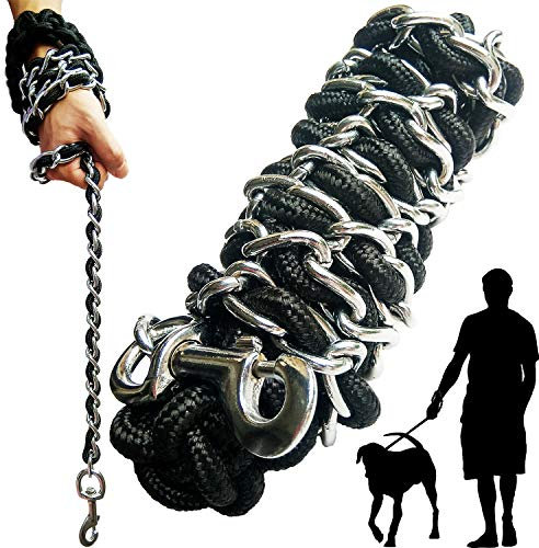 Dog lead Dog Leash Chain Metal Dog Rope Pet Collar Set Strong Heavy Duty Anti Bite 360 Hook for Medium and Large Dogs Training Walking (Silver, Large)