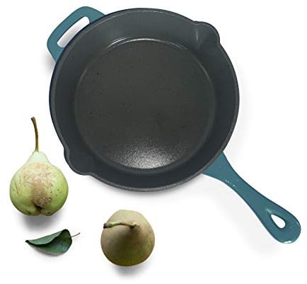 Cast Iron Frying Pan Non-Stick Enamelled Skillet Pan - Oven Safe for Indoor & Outdoor Use for Grill - 26cm Turquoise 1.7L