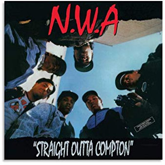 RUIQIU NWA Poster Straight Outta Compton Hip Hop Group Vinyl Album Druck Poster Wandkunst Leinwand Gemälde Geschenke Schlafzimmer Wohnzimmer Dekor Modern Home 40 x 40 cm