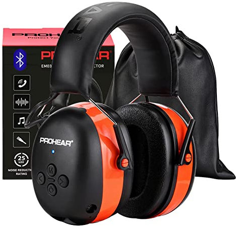 PROHEAR 037 Protector Auditivo con Bluetooth, Cascos Antiruido Bluetooth Recargables para Cortar el Césped, Carpintería,Jardinero (Naranja)