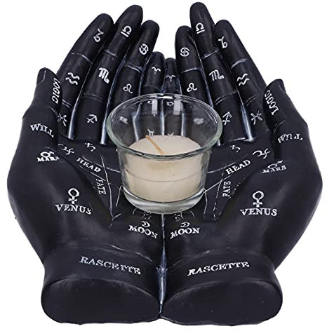 Nemesis Now Palmist's Guide Black Chiromancy Hands Candle Holder, 22.3cm