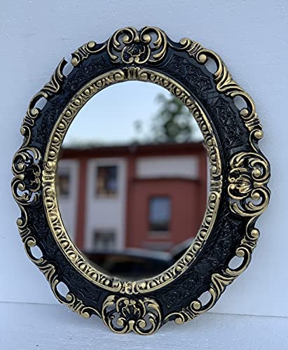 artissimo Dekorativer Barock Wandspiegel Schwarz Gold Oval Spiegel Antik Klassik Badspiegel 45x38 Prunk Spiegel 3045sg