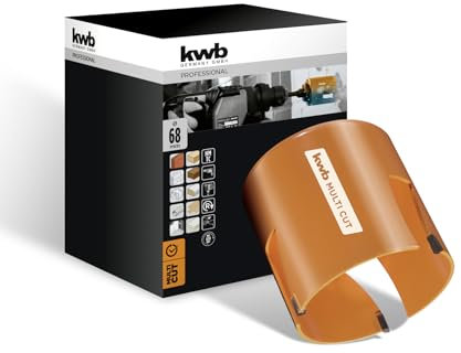 kwb Lochsäge Ø 68 mm mit hochtemperaturgelöteten, diamantgeschliffenen Zähnen, schneller Spanabfuhr, 6-mm-Zentrierbohrer für den universellen Einsatz