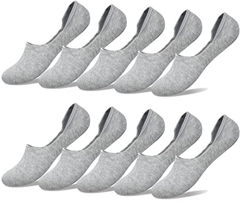 YouShow 10 Paar Baumwolle Sneaker Socken Damen Herren Silikon Ballerina Grau 39-42